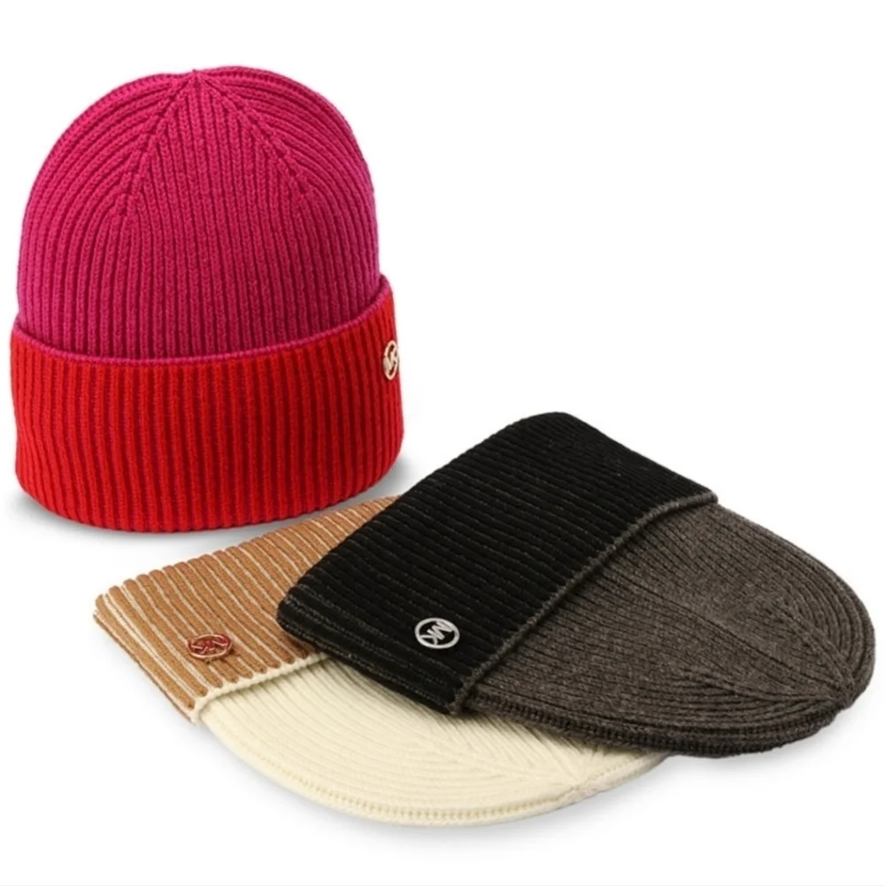 Michael Kors Women's colorblocked  Plaited Fisherman Rib Cuff Beanie Winter Hat